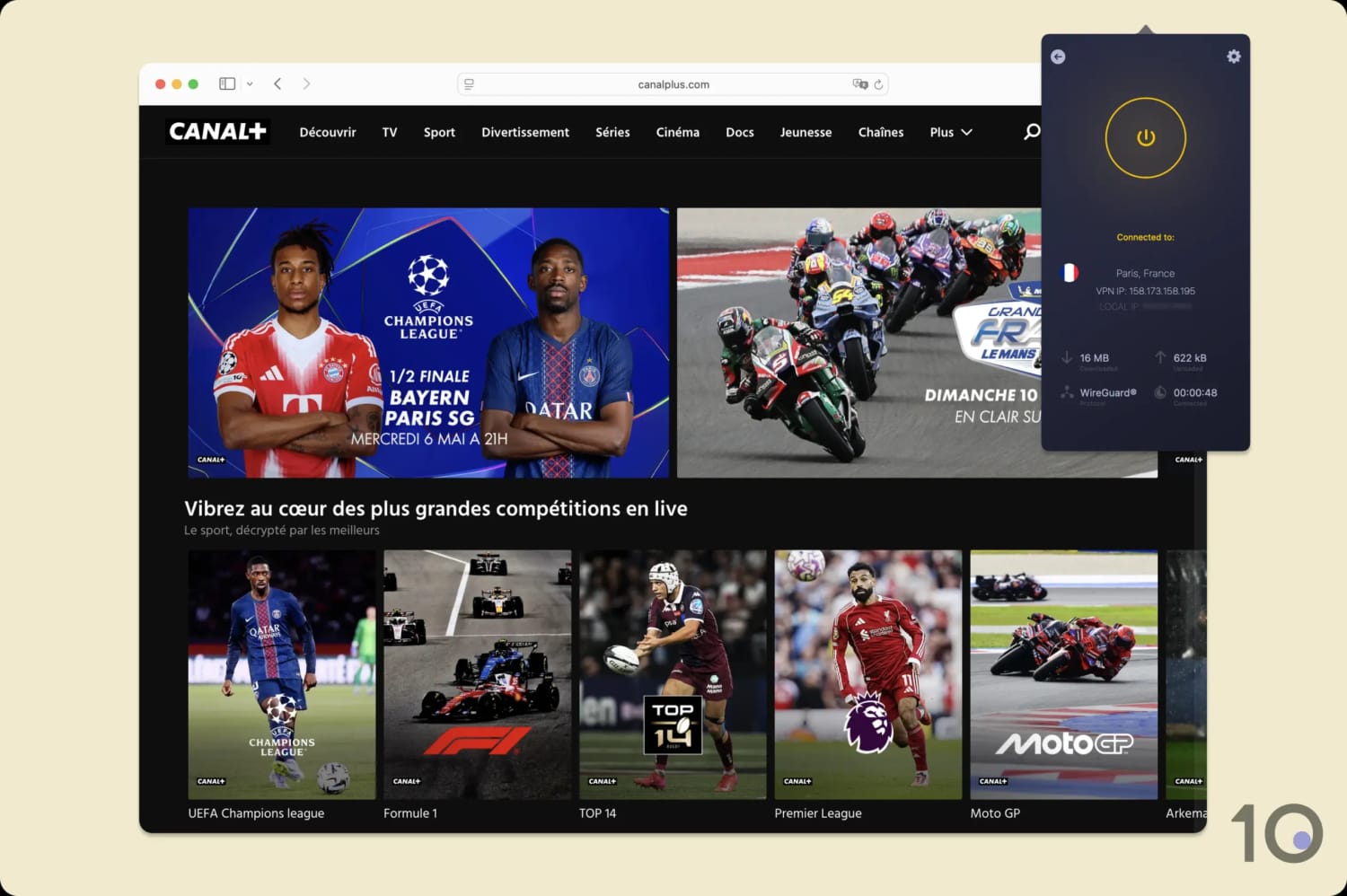Screenshot of Canal+ and CyberGhost VPN.