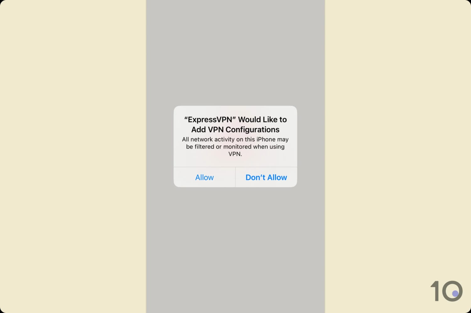 Screenshot of the iOS VPN configuration prompt.