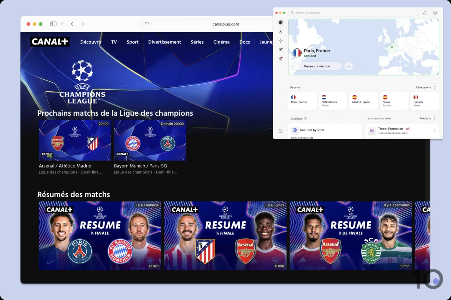 Screenshot of Canal+ and NordVPN.