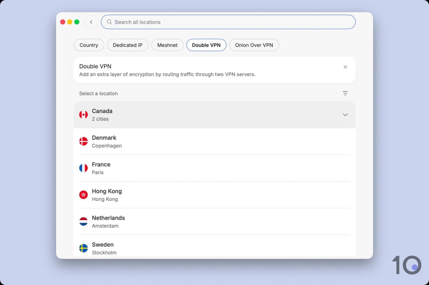 NordVPN's Double VPN (multi-hop) servers on Mac.