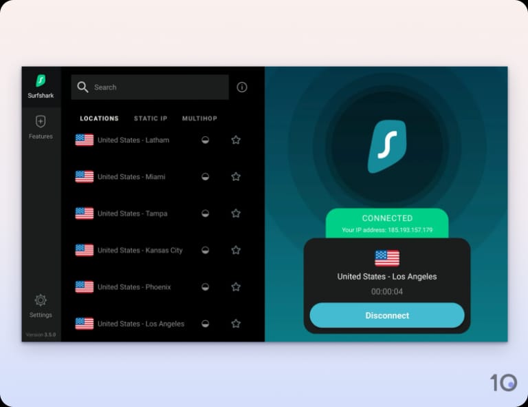 Surfshark's app for Fire TV.