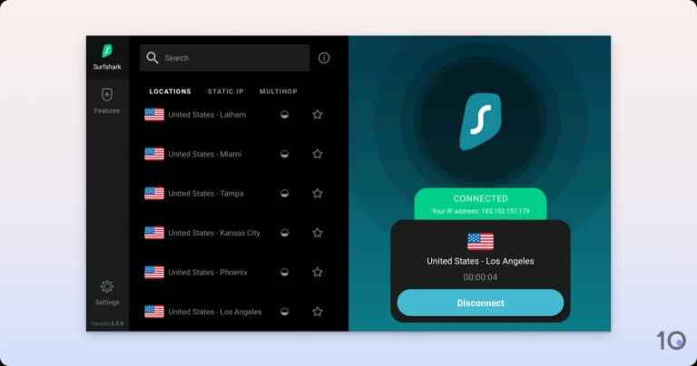 Surfshark's app for Fire TV.
