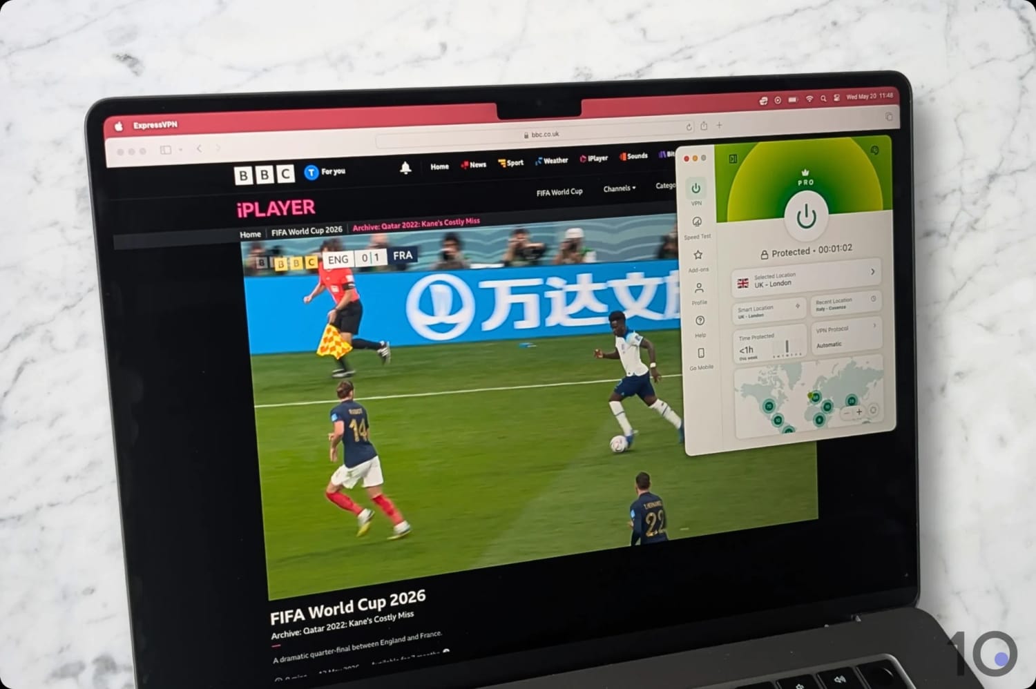 Using ExpressVPN to stream the World Cup on BBC iPlayer.