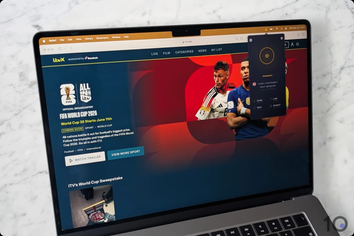 Using CyberGhost to stream the World Cup on ITVX.