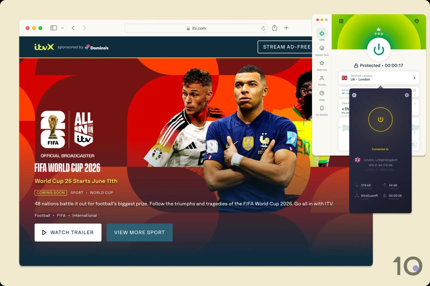 ITVX's World Cup coverage next to ExpressVPN and CyberGhost.