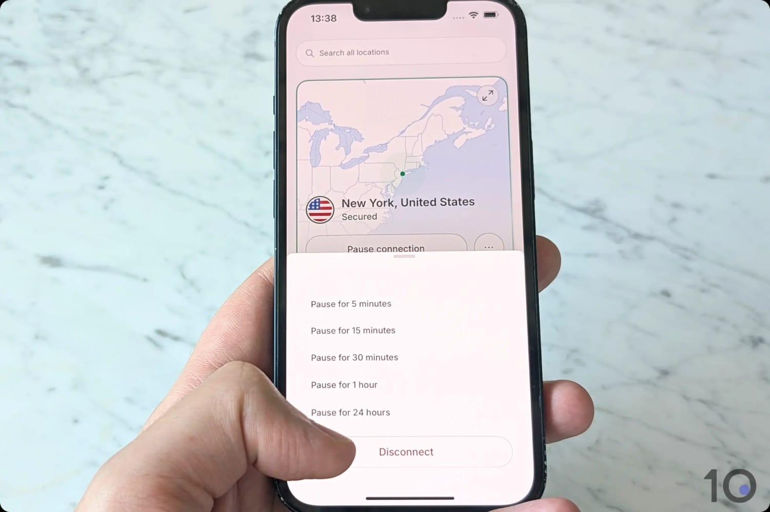 Disconnecting our NordVPN connection on iPhone.
