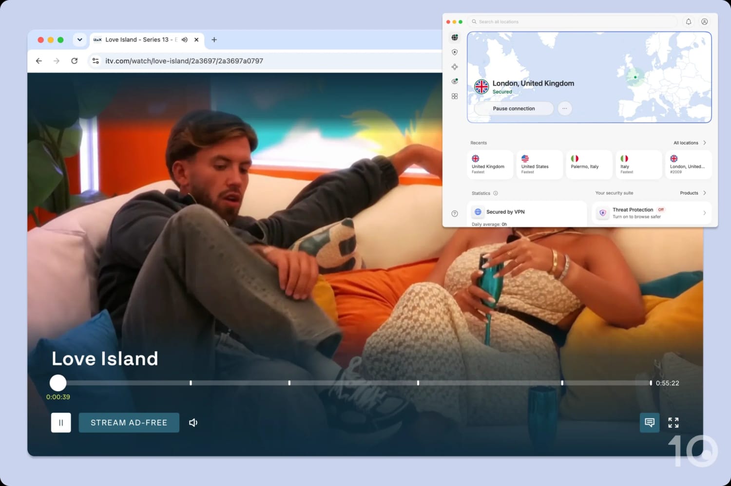 Using NordVPN to stream Love Island UK.