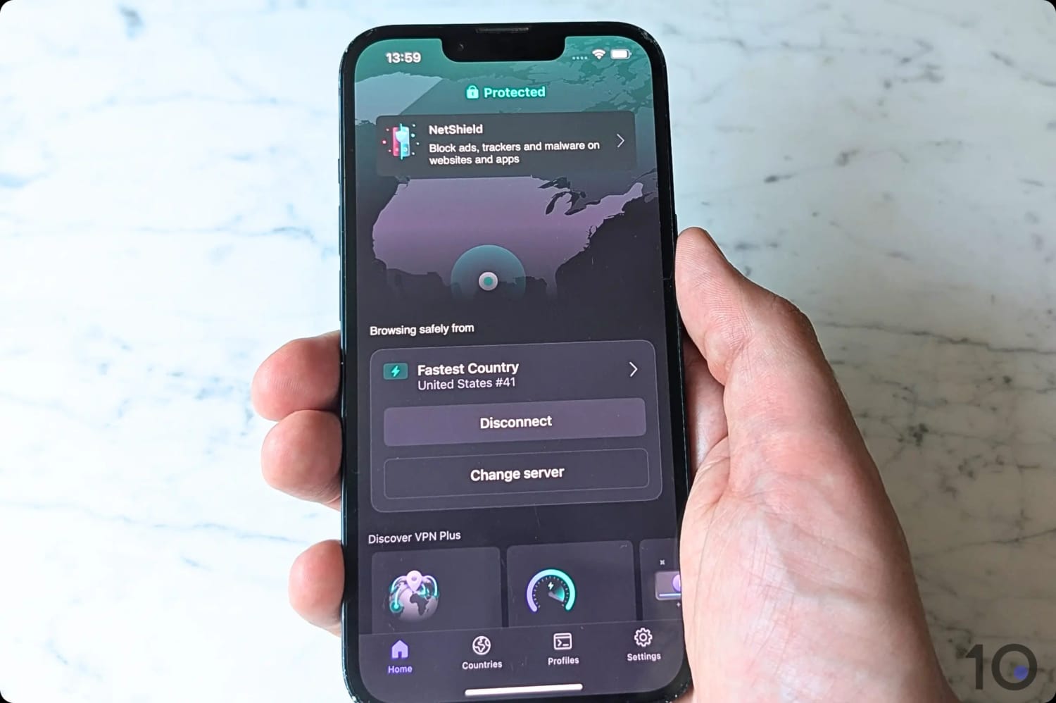 Using Proton VPN's free tier on iOS.