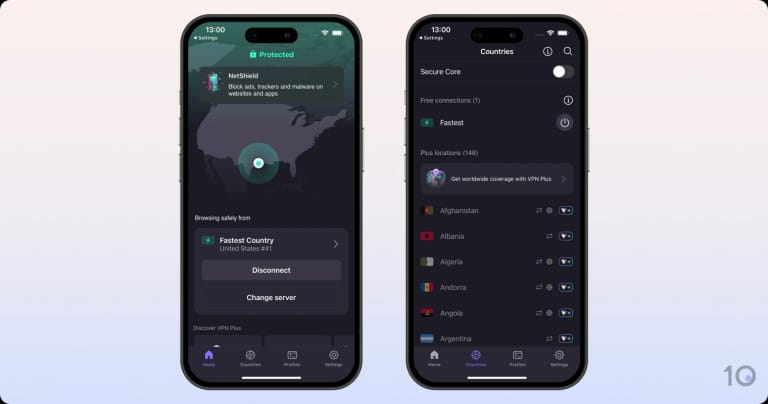 Proton VPN's free iOS app.