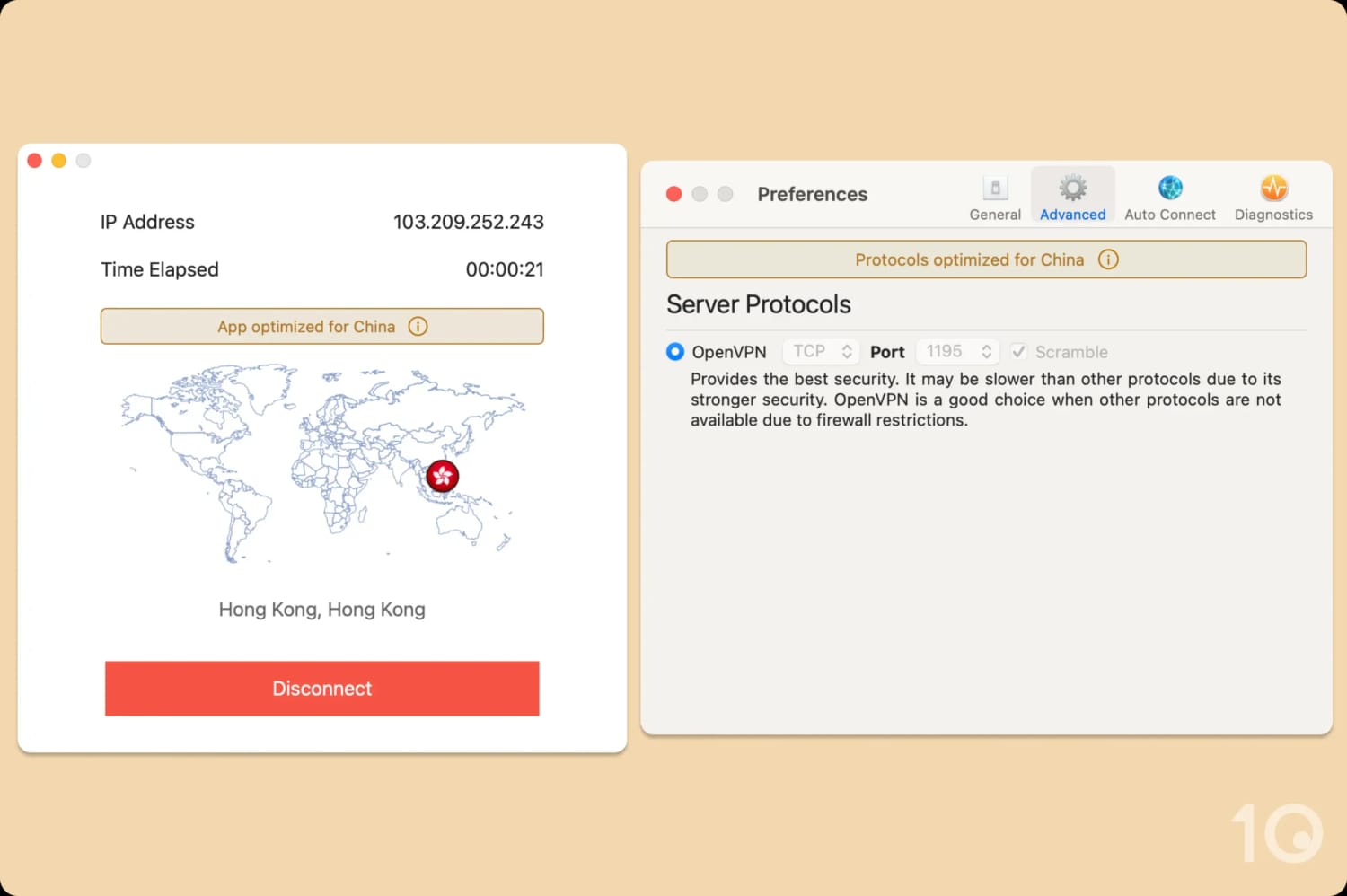 Enabling Scramble mode in StrongVPN's Mac app.