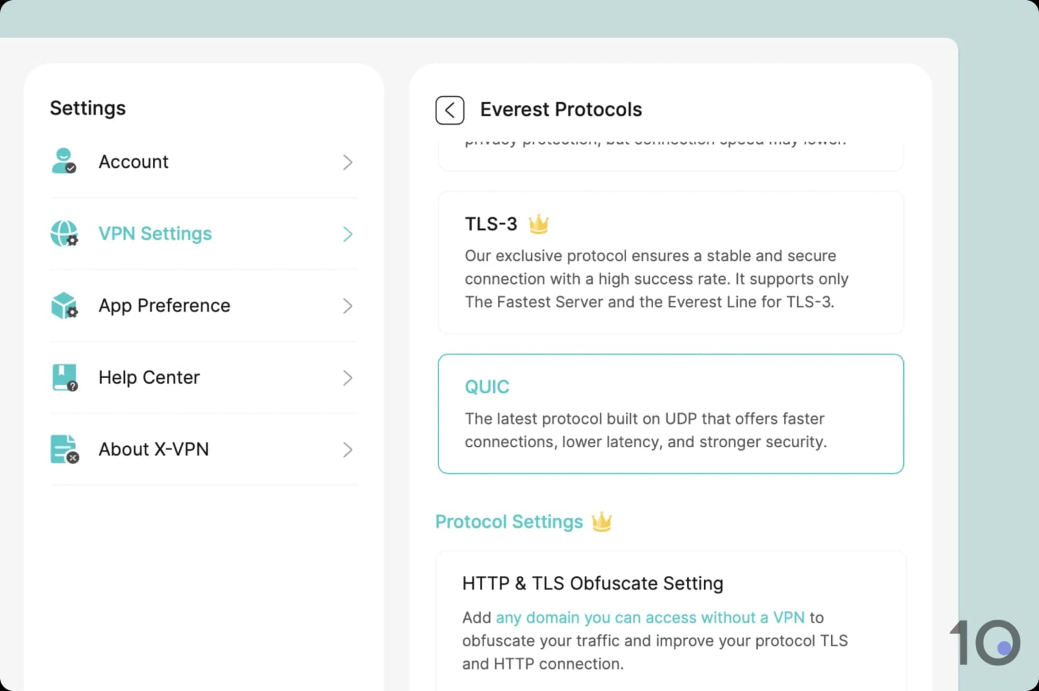 A selection of X-VPN's obfuscation tools.