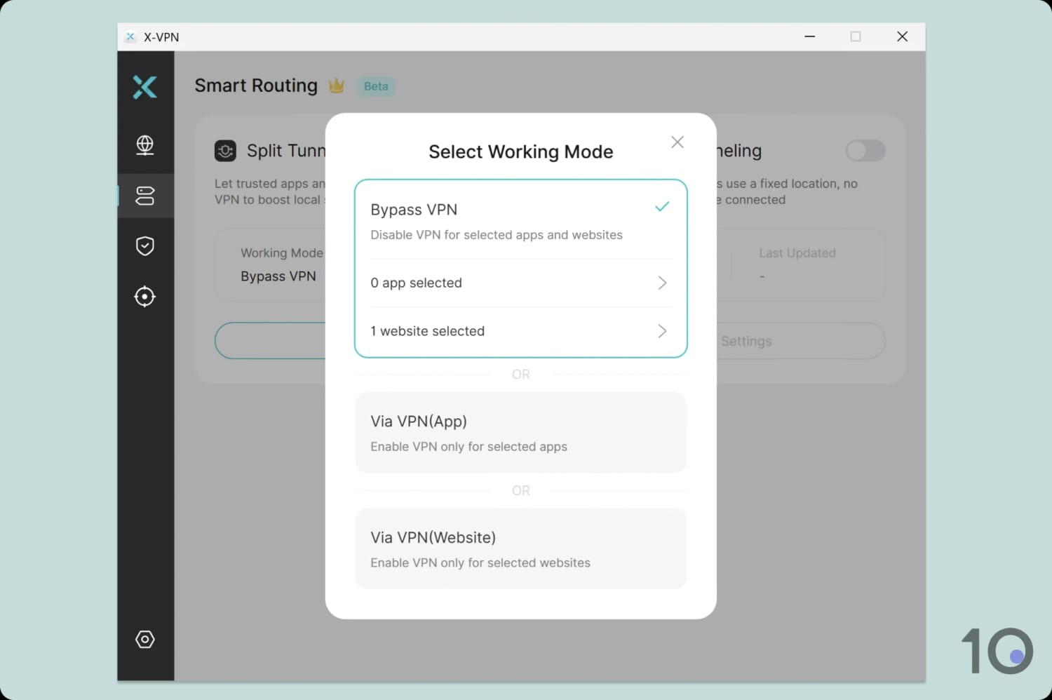 Enabling split tunneling on X-VPN.