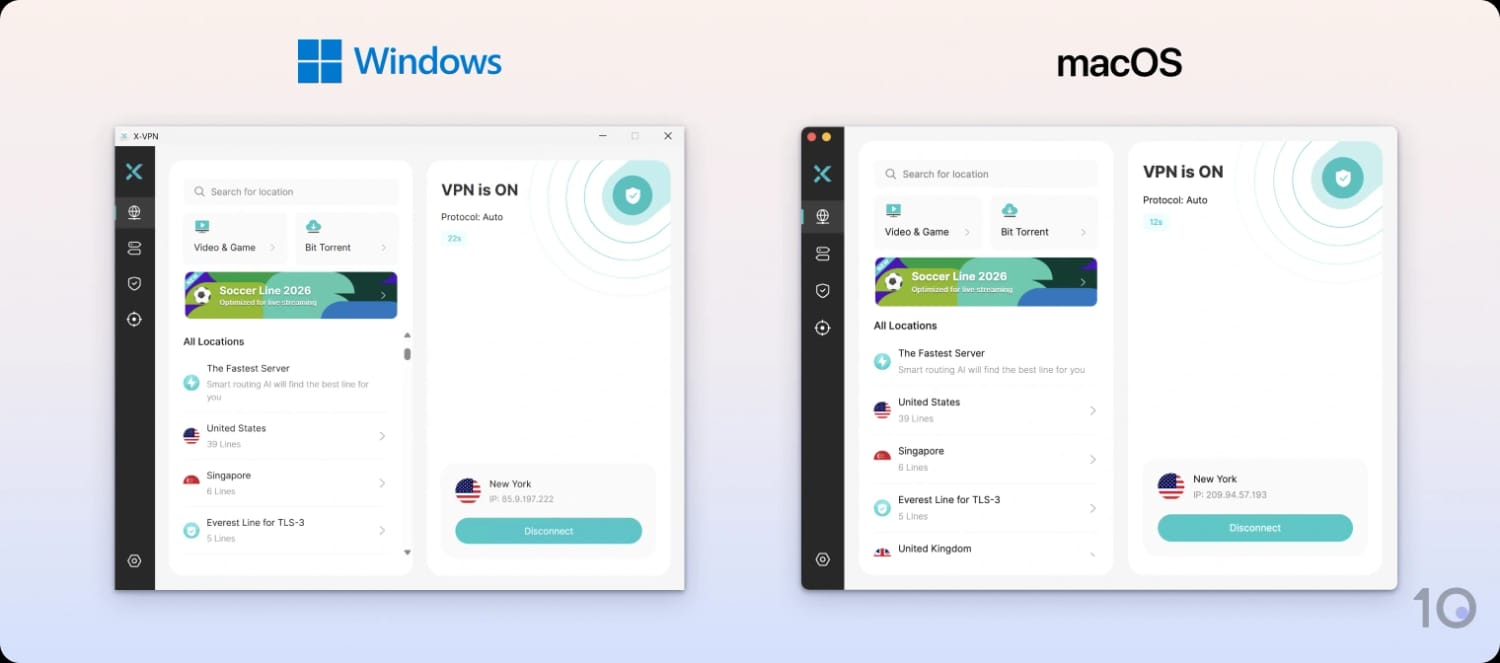 X-VPN on Windows and macOS.