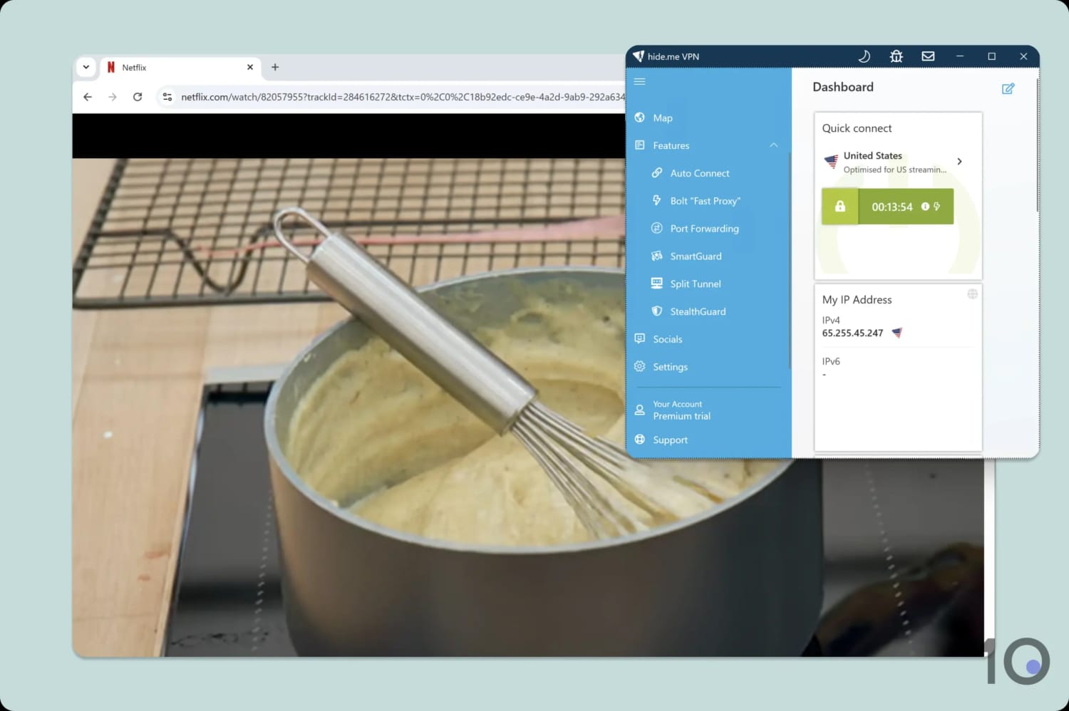 Using the Hide.me Windows app to stream US Netflix.