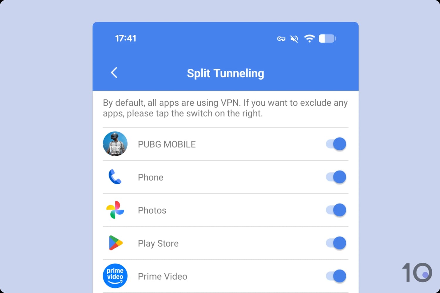 Screenshot of Snap VPN's split tunneling feature.