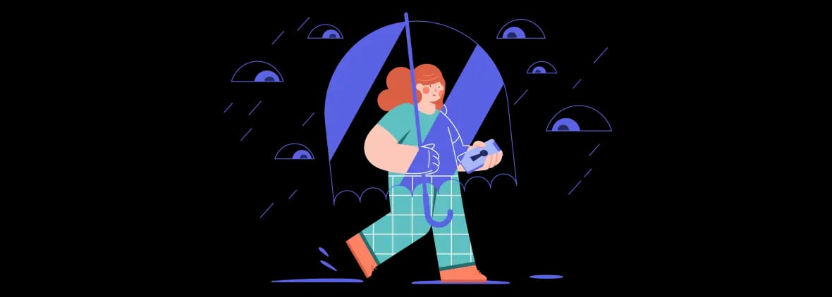 Illustration showing woman protecting herself from surveillance