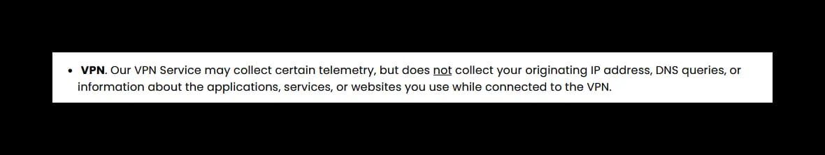 McAfee's VPN privacy policy is a single sentence