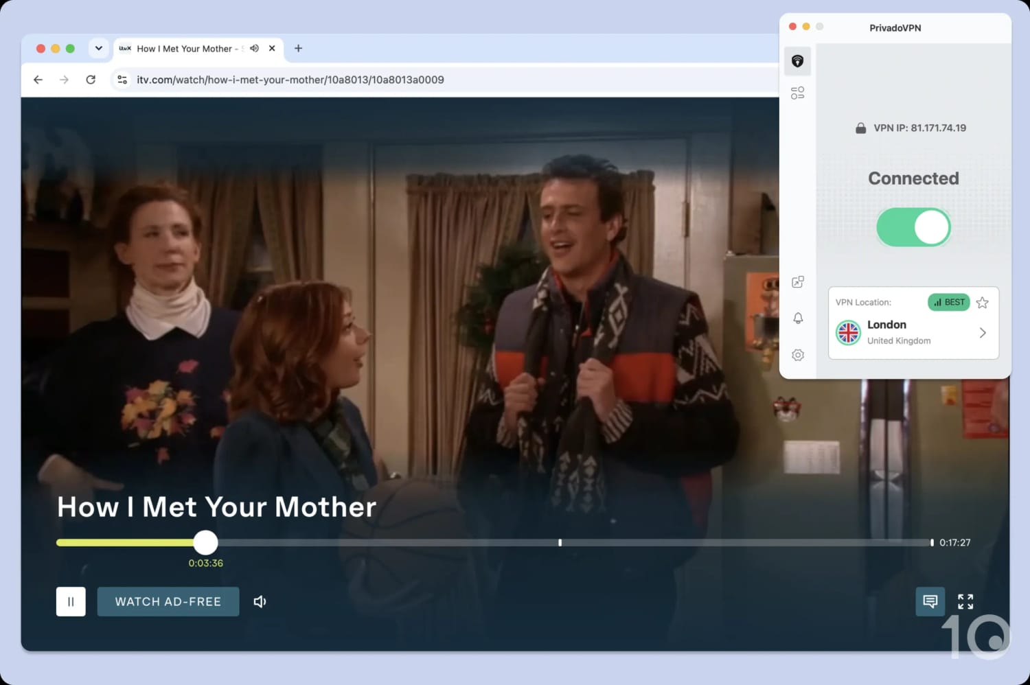 Streaming ITVX from outside the UK with PrivadoVPN.