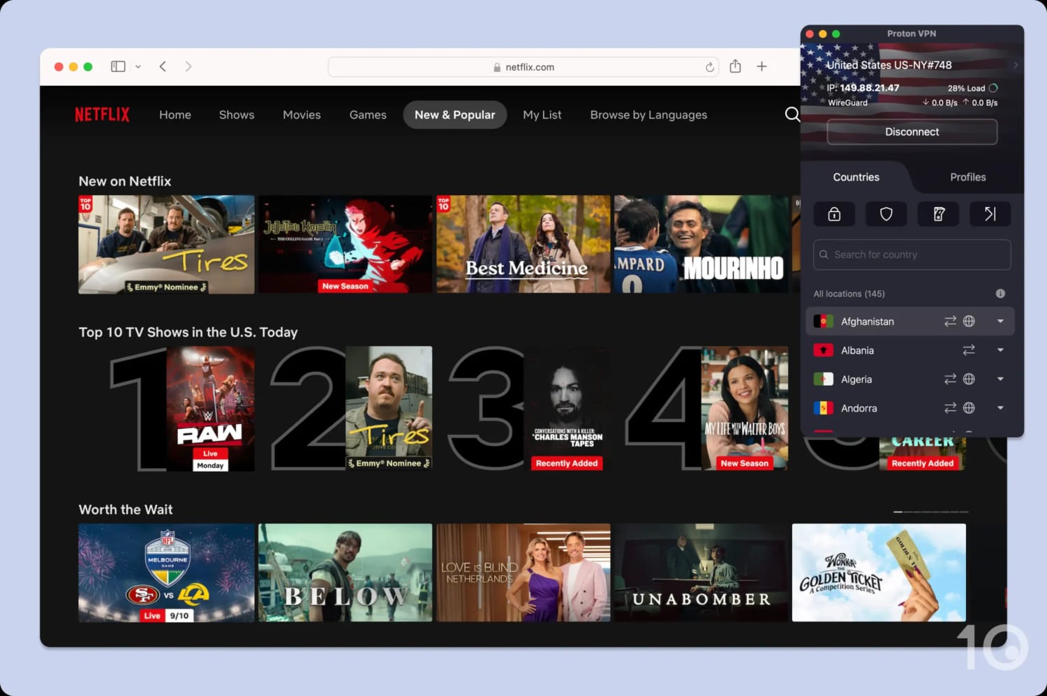 US Netflix alongside the Proton VPN app.