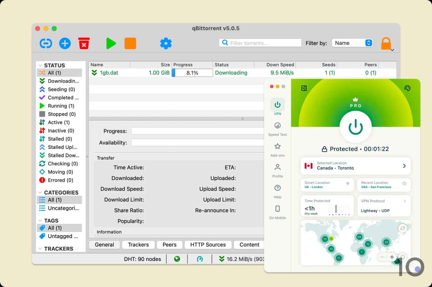 Torrenting a test file while connected to ExpressVPN.