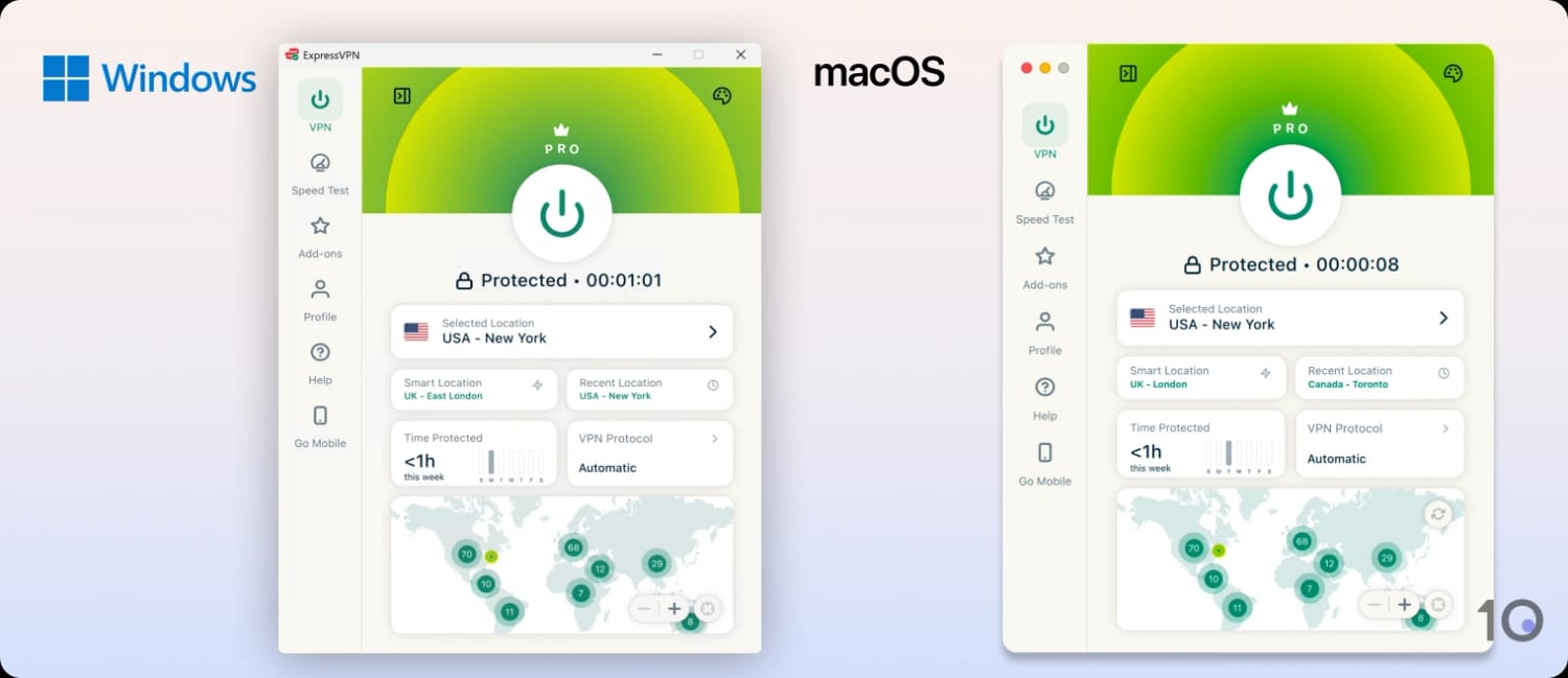 ExpressVPN's apps for Windows and macOS.