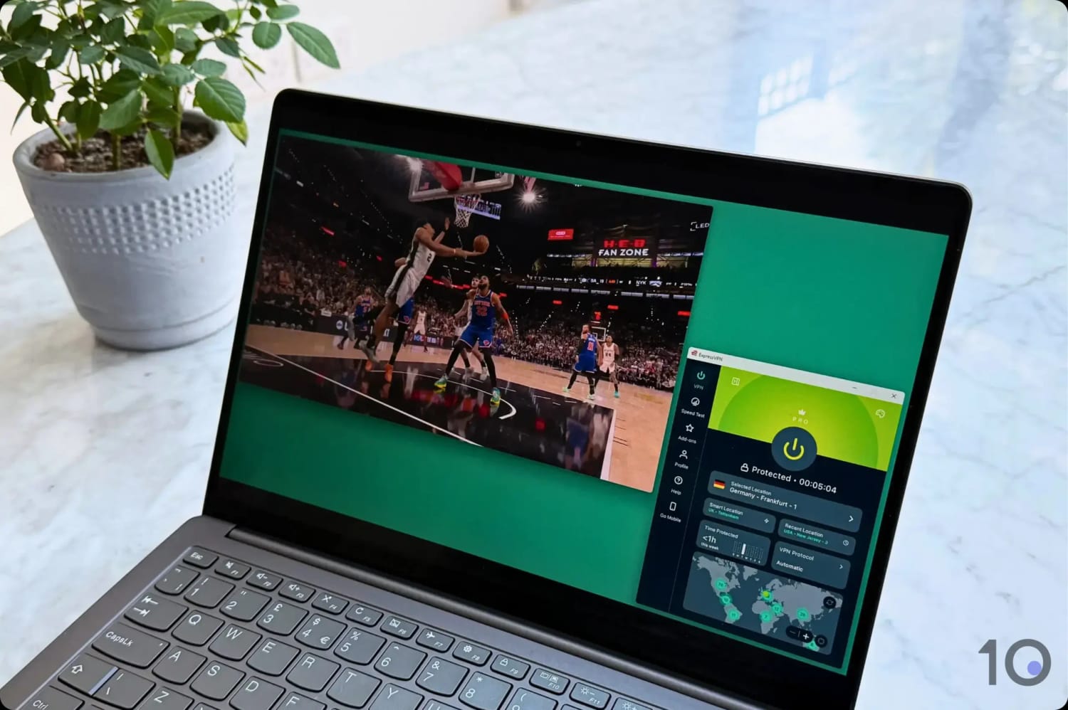 Streaming NBA League Pass with ExpressVPN's Frankfurt server.
