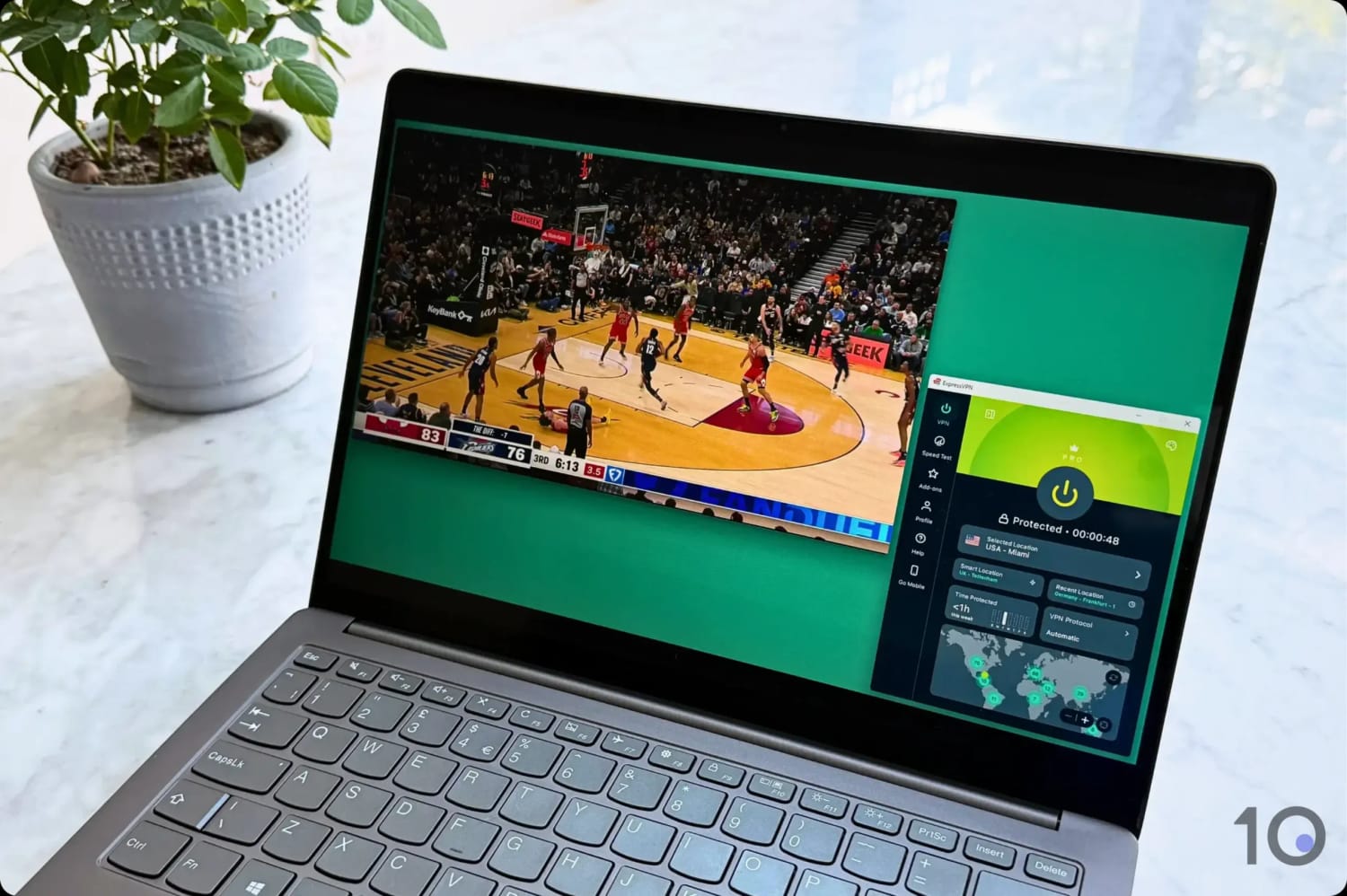 Streaming NBA League Pass with ExpressVPN's Miami server.