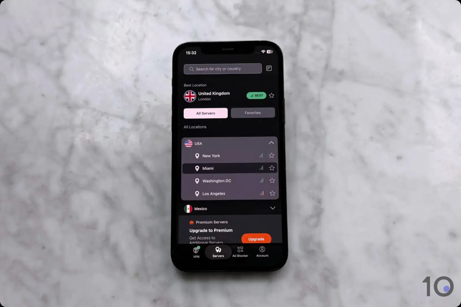 PrivadoVPN's free US servers on mobile.