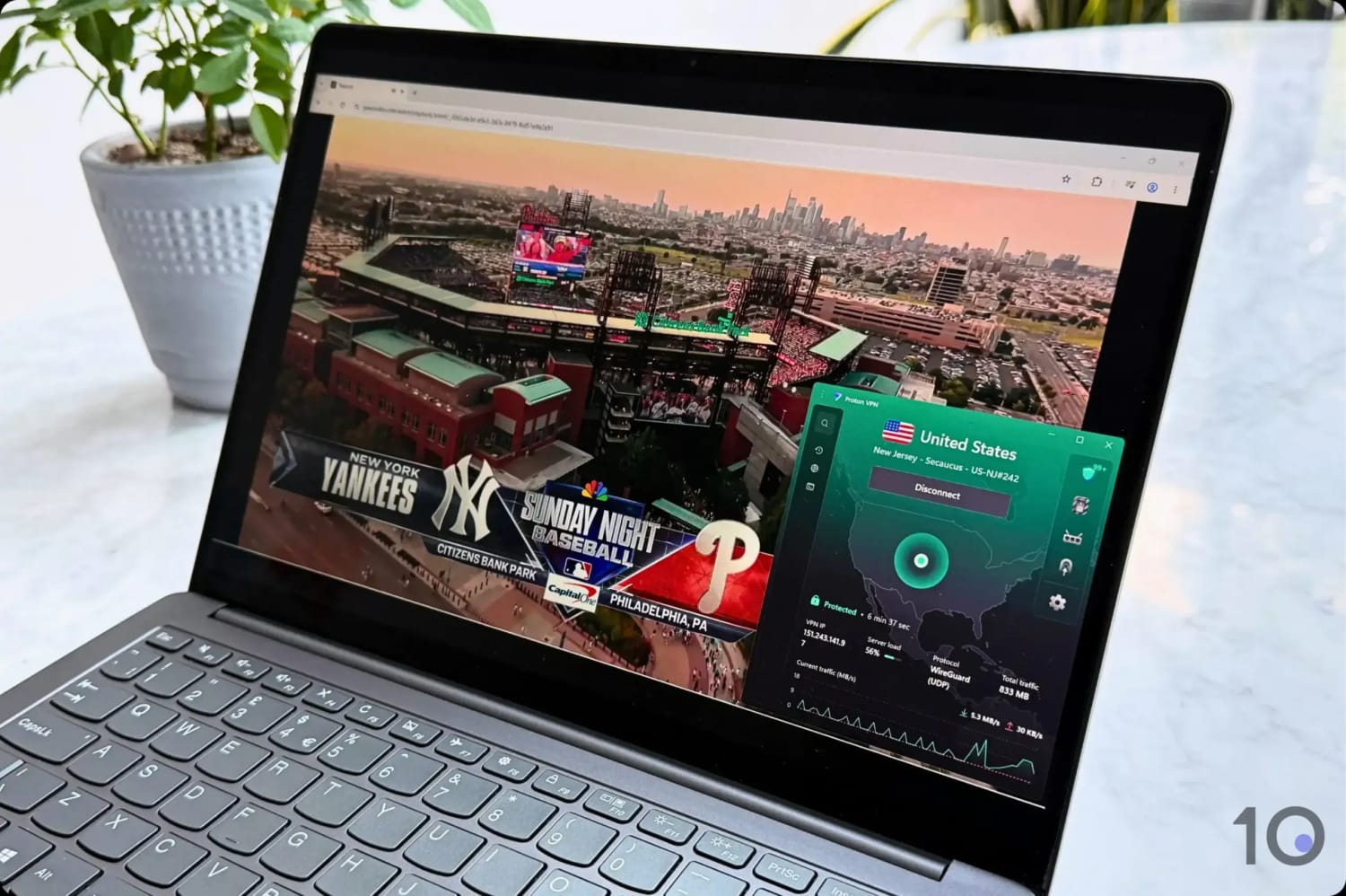 Streaming the MLB on Peacock with Proton VPN.