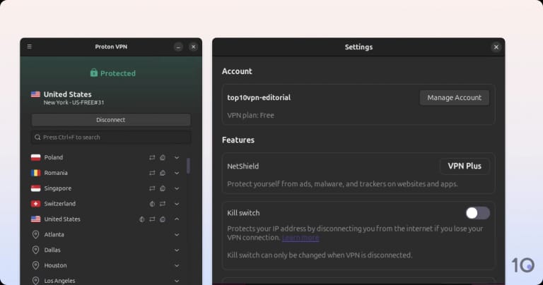 Proton VPN Linux app.