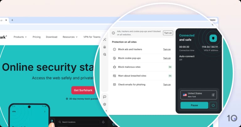 Zoomed-in screenshot highlighting the Surfshark Chrome extension.