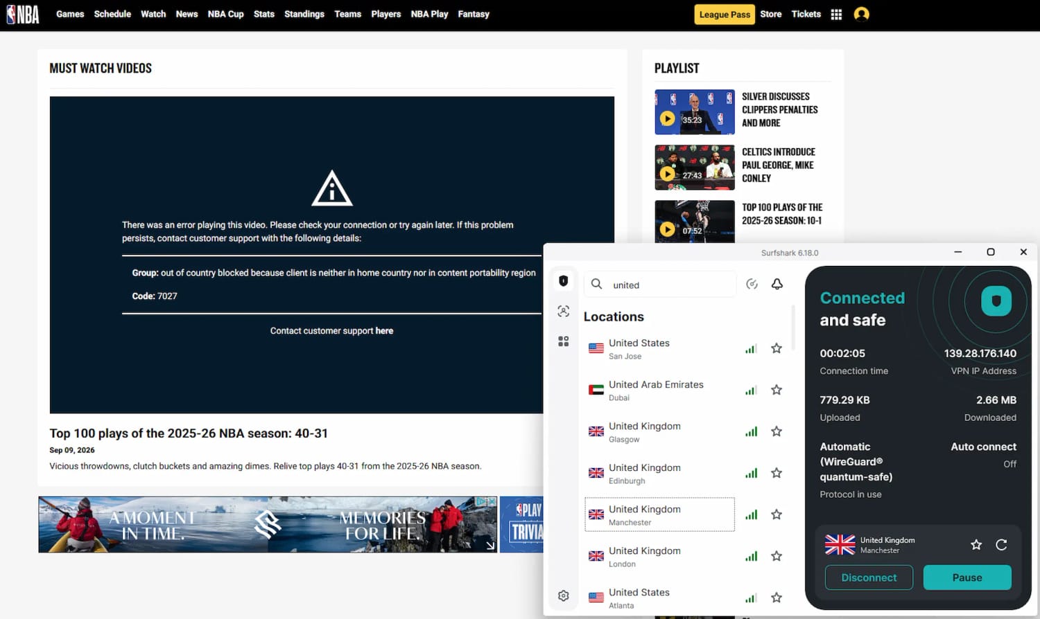 Getting a 7027 error on a Surfshark international server.