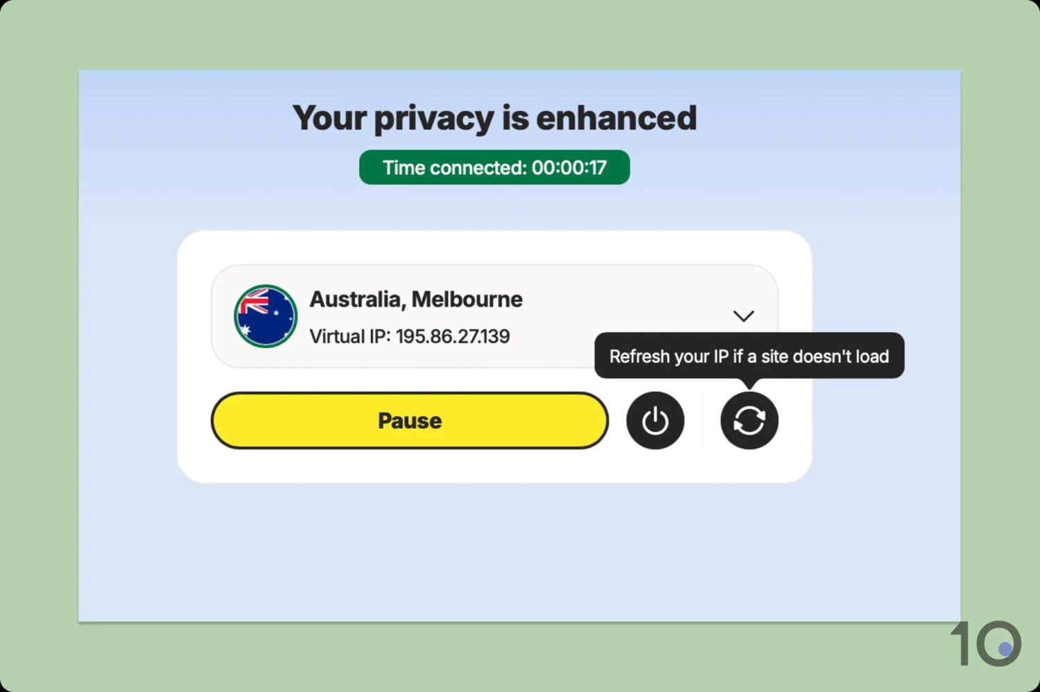 Magnified screenshot of Norton VPN's refresh IP feature.