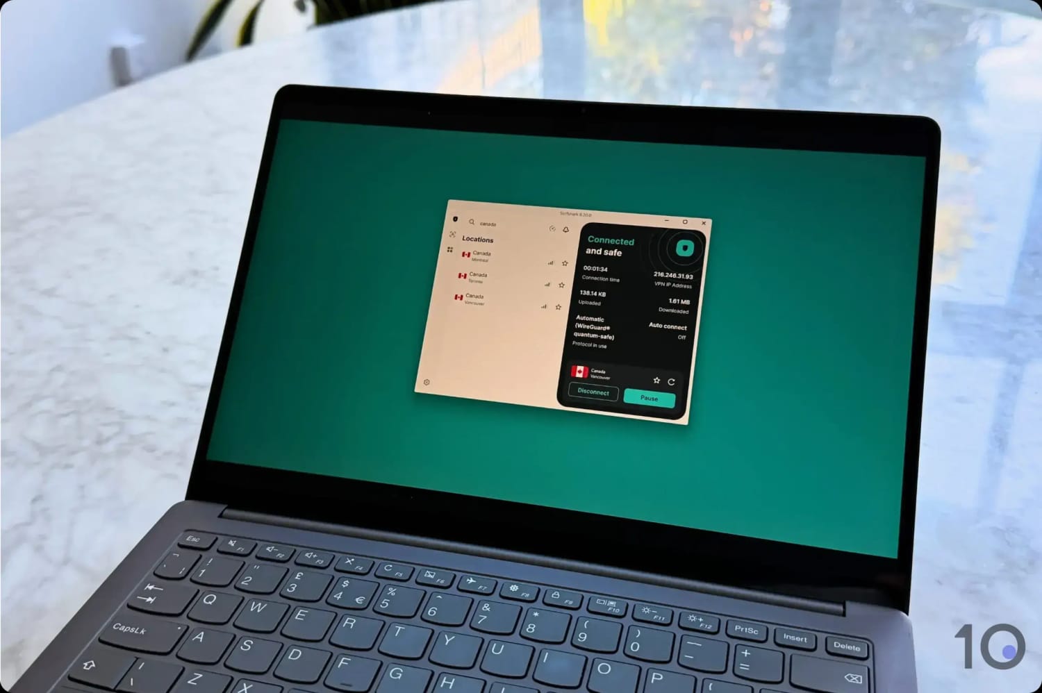 Surfshark's Canadian locations on the Windows app.