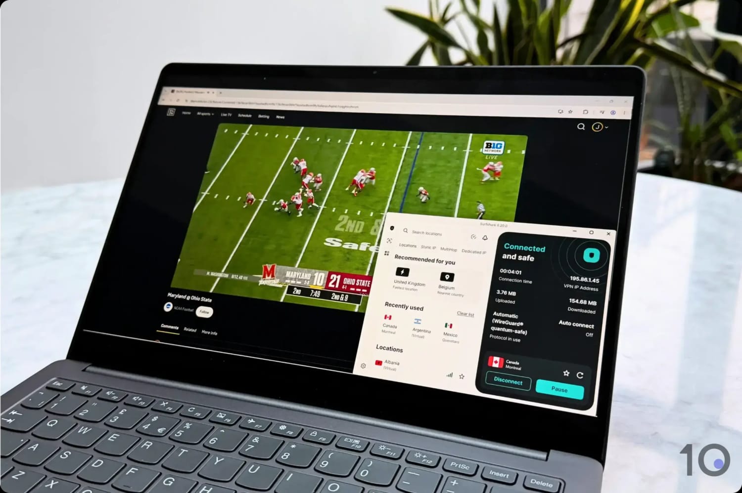 I streamed college football with Surfshark on DAZN Canada.