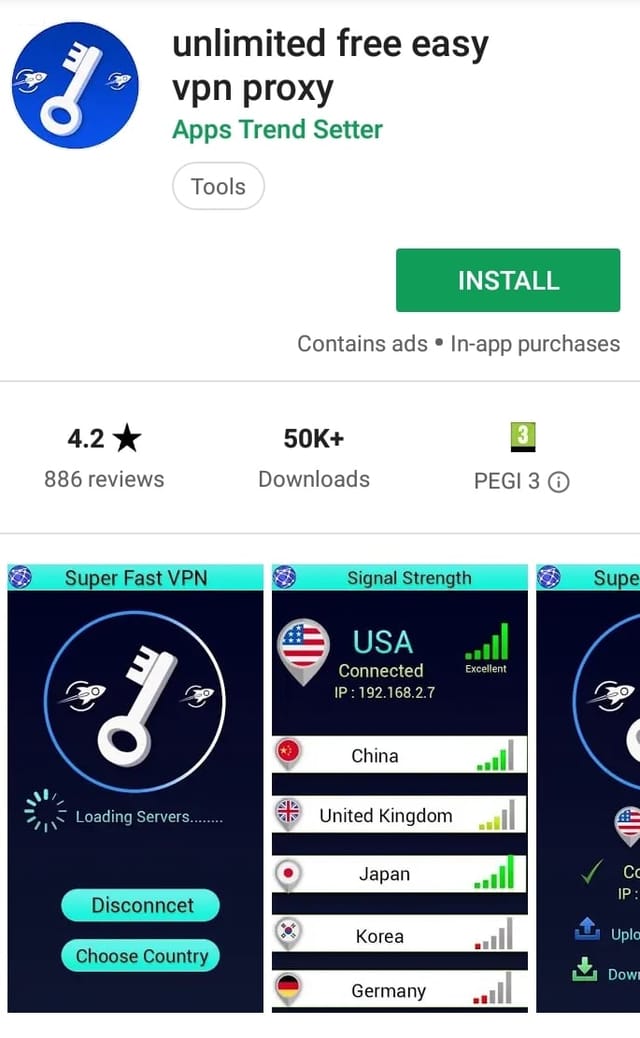 unlimited free easy vpn Play Store screenshot