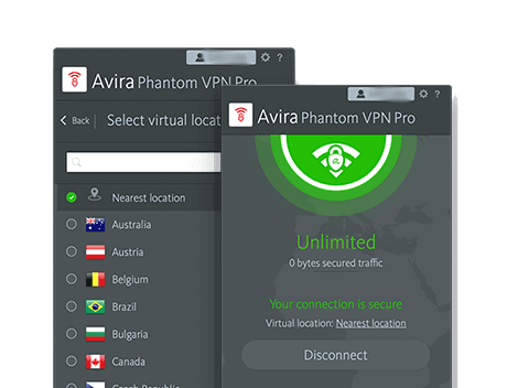 Screenshot of Avira Phantom's desktop app on Windows