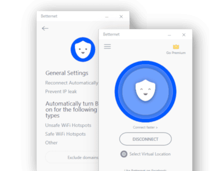 Two screenshots of Betternet VPN's app side-by-side