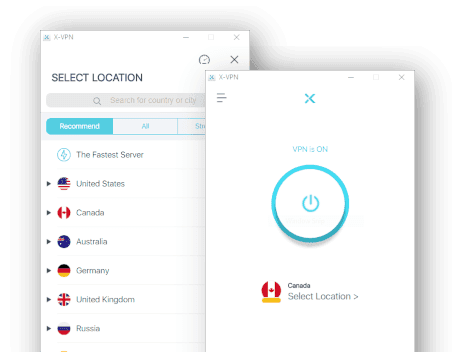 Two screenshots from X-VPN's desktop app side by side