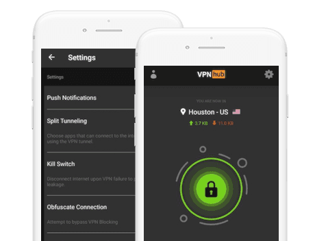 VPNhub's app on iOS