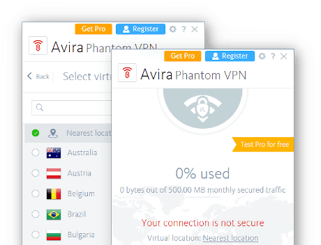 Screenshot of the Avira Phantom Free App