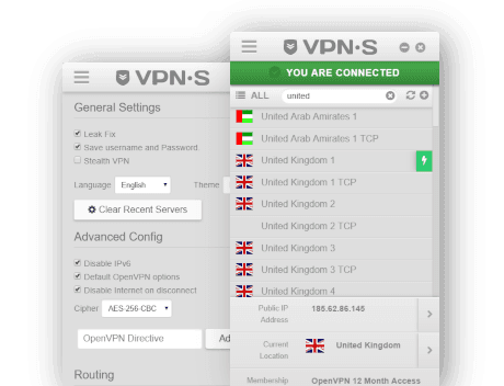Two screenshots of VPNSecure Windows app side by side