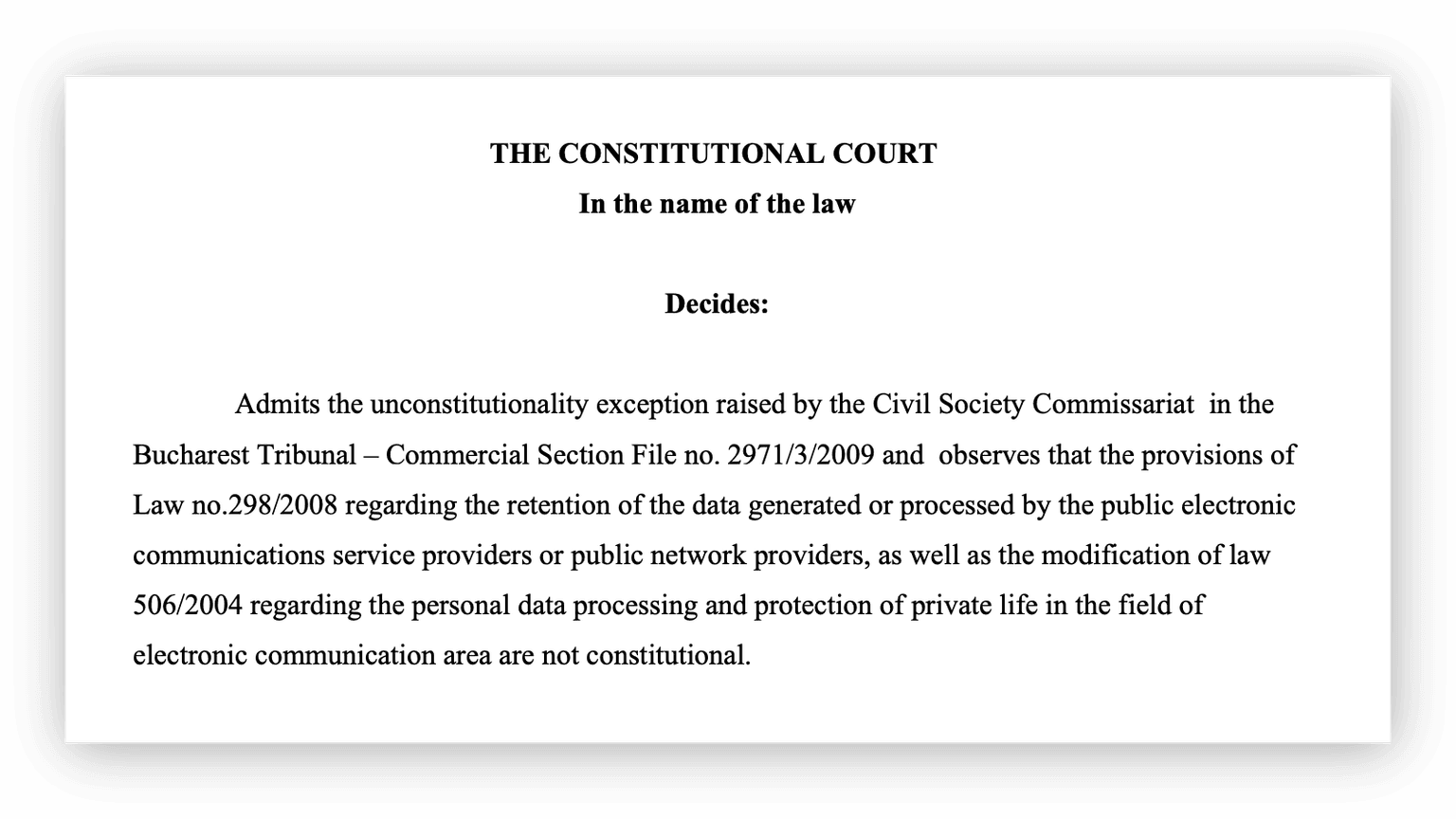Captura de tela da decisão da Corte Constitucional da Romênia (CCR)