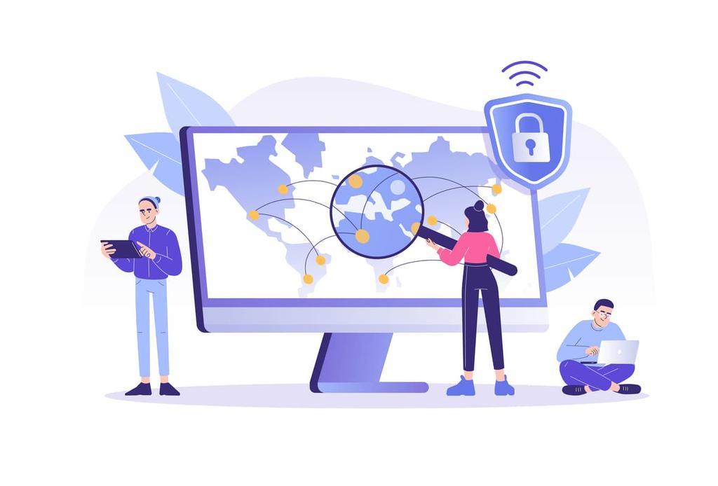 VPN Risk Index report header illustration showing people using secure devices to access the internet
