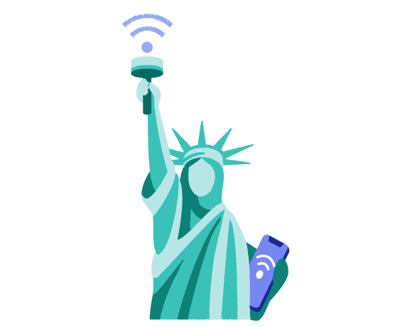 Ilustración de la Estatua de la Libertad sosteniendo una VPN