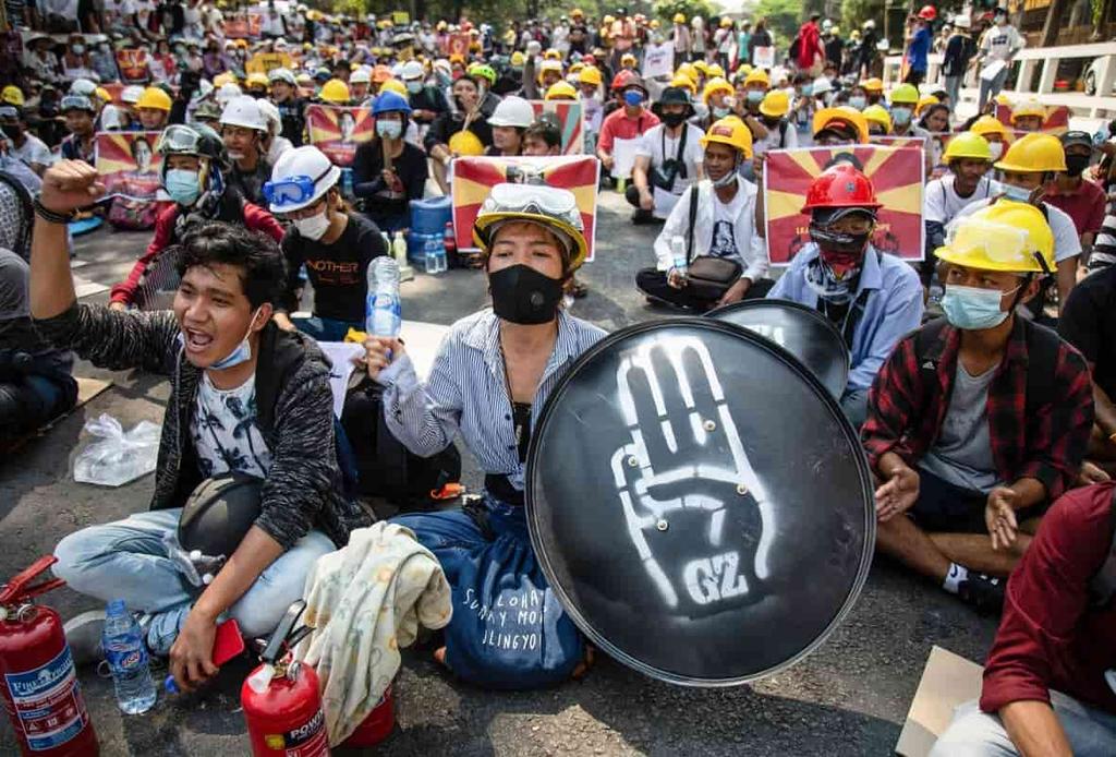 Protestors against the military coup in Myanmar