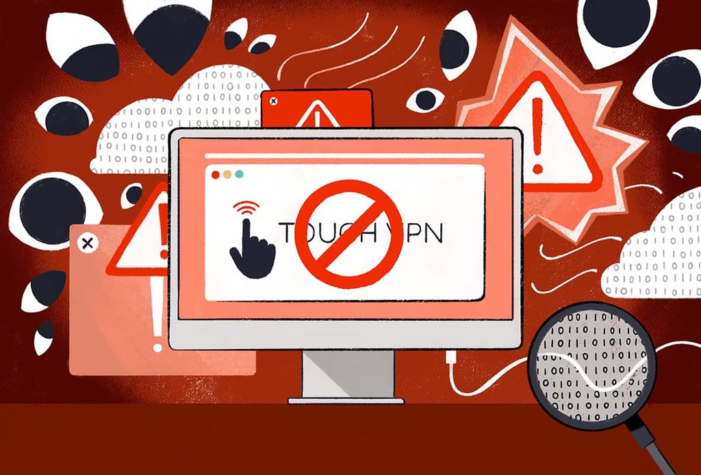 A stop sign imposed on the Touch VPN logo