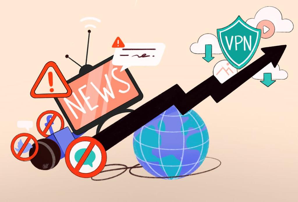VPN Demand Statistics header illustration showing a rise in demand for VPNs to circumvent internet censorship