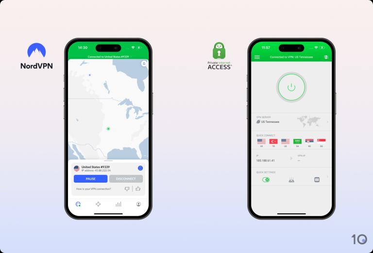 The NordVPN and PIA apps compared on iOS