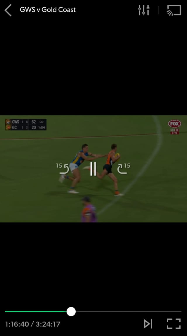 Streaming AFL on Kayo Sports via Safari on iOS.